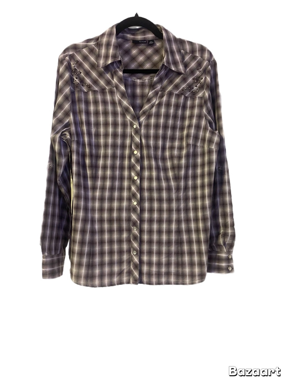 a.n.a Purple Plaid Button-Down Shirt with Stud Accents